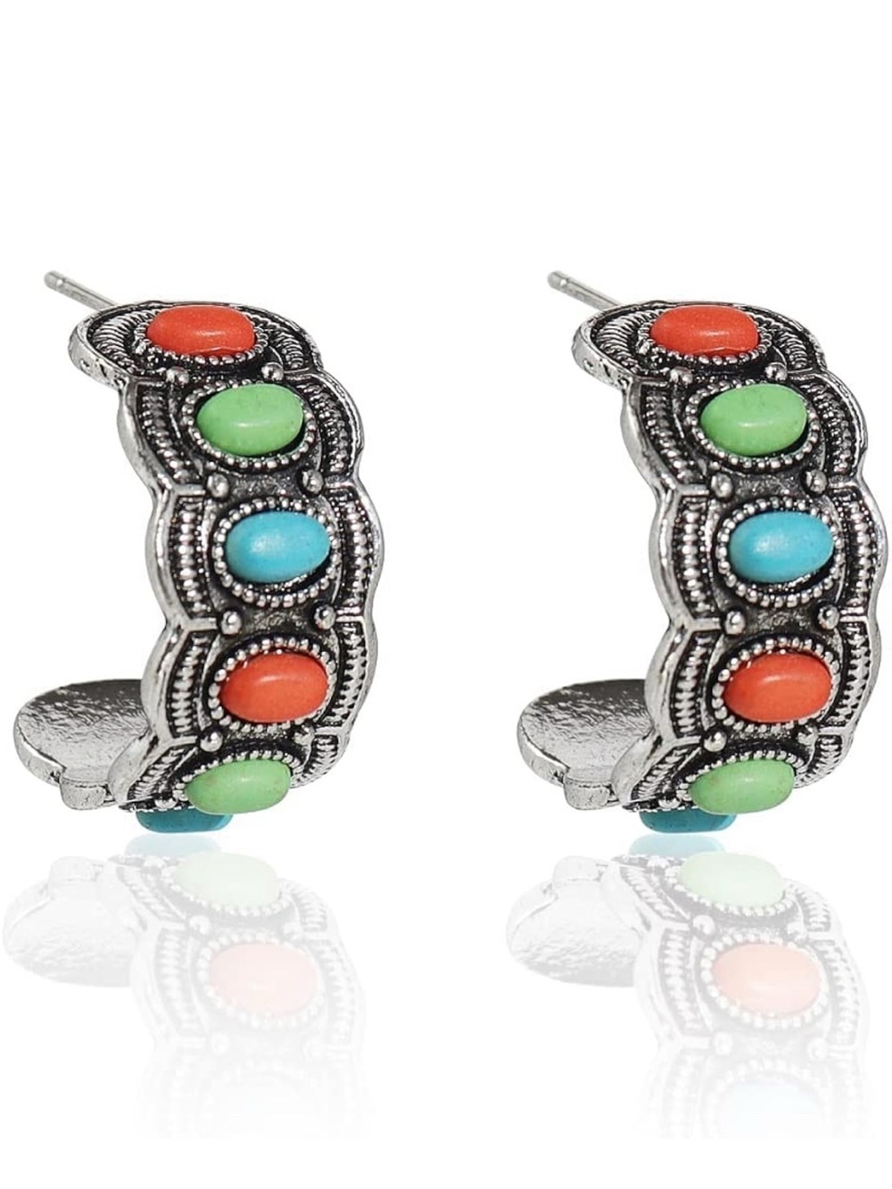 Anthropologie Multicolor Cabochon Hoop Earrings - Red, Green & Blue